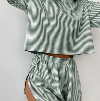 Striped Knitted Pajama Shorts Set