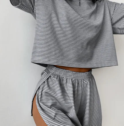 Striped Knitted Pajama Shorts Set