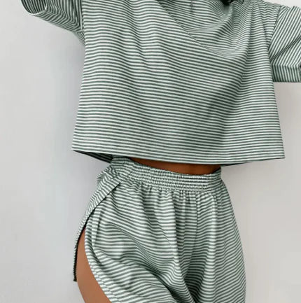 Striped Knitted Pajama Shorts Set