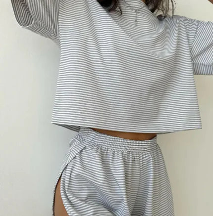 Striped Knitted Pajama Shorts Set