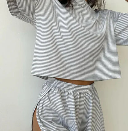 Striped Knitted Pajama Shorts Set