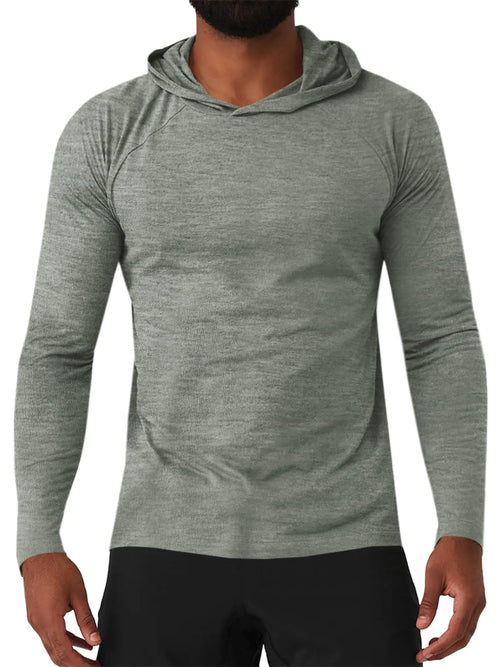 Gafeng Mens Workout Hoodie Long Sleeve Lightweight Gym Running Quick Dry Athletic Shirt with Hood Gray