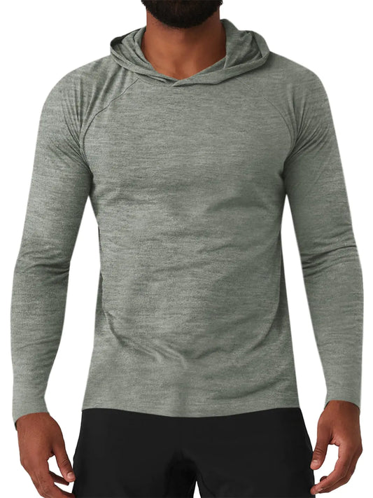 Gafeng Mens Workout Hoodie Long Sleeve Lightweight Gym Running Quick Dry Athletic Shirt with Hood Gray