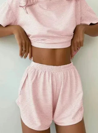Striped Knitted Pajama Shorts Set